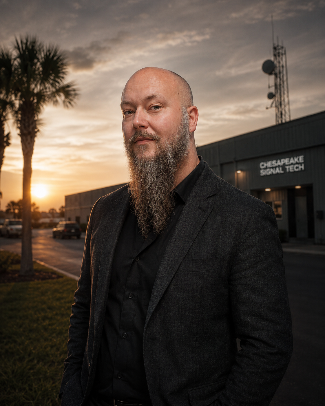 Dennis Hilk outside Chesapeake Signal Tech in the fictional setting