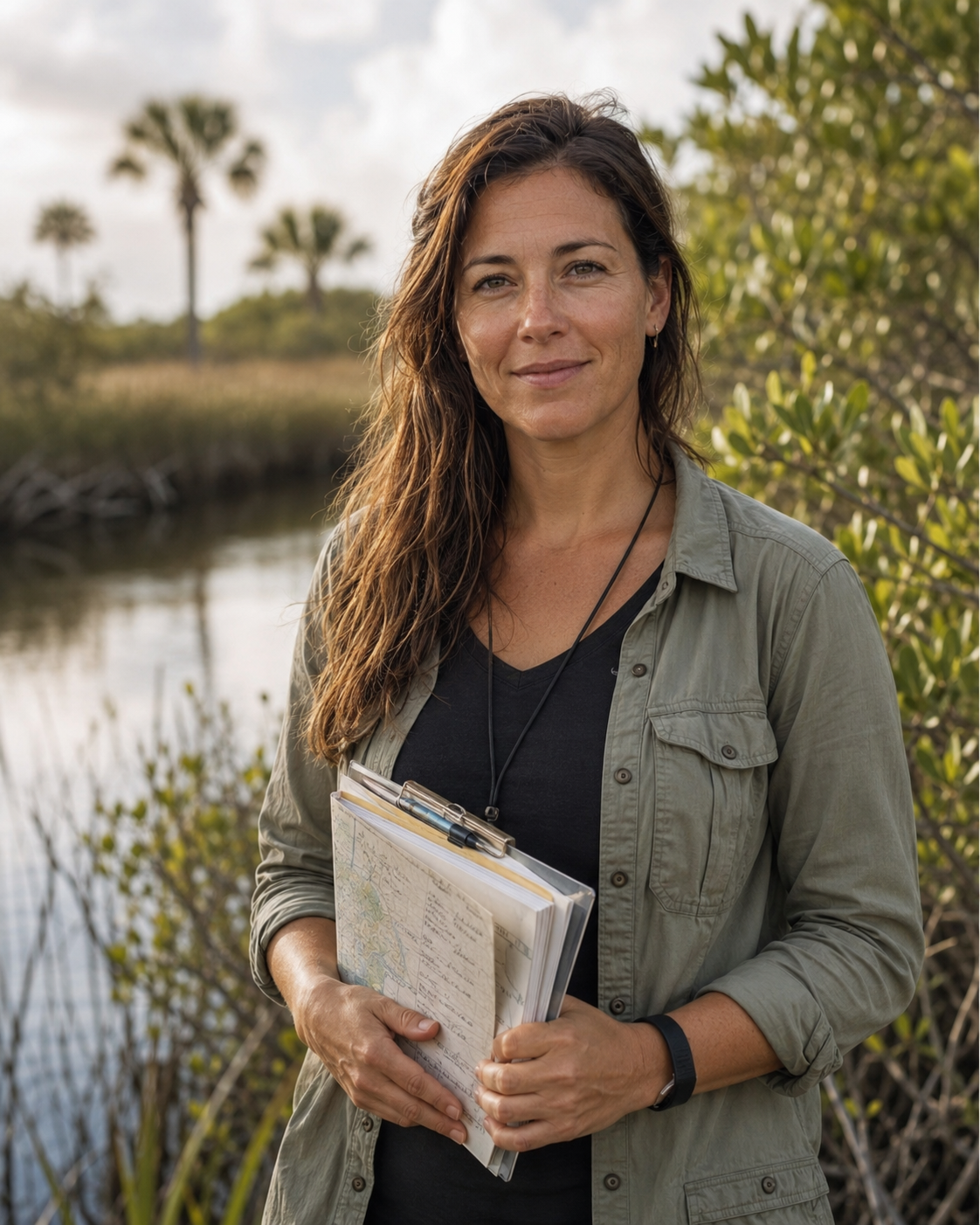 Katharina Katrin Brandt working outdoors in a Florida wetland
